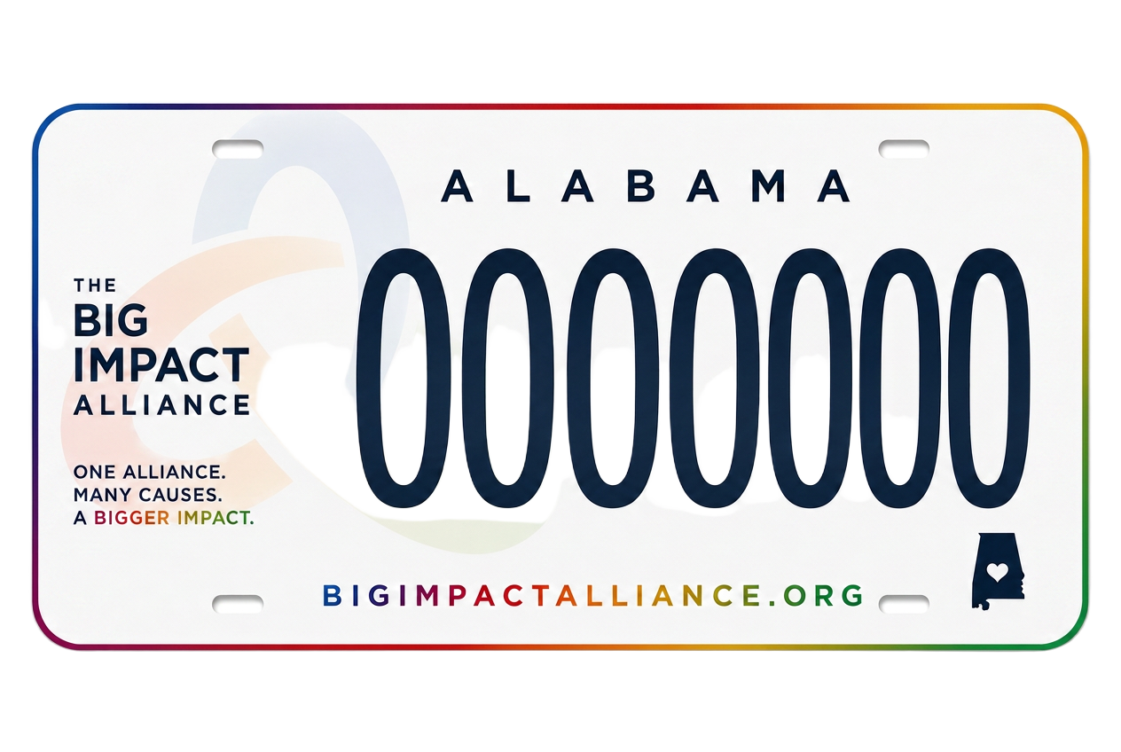 The BIG IMPACT Alabama specialty tag